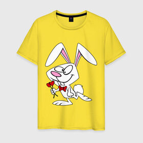 Мужская футболка хлопок с принтом Влюбленные зайцы в Курске, 100% хлопок | прямой крой, круглый вырез горловины, длина до линии бедер, слегка спущенное плечо. | влюбленный | заяц | любовь
