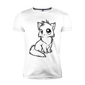 Мужская футболка премиум с принтом Котёнок в Курске, 92% хлопок, 8% лайкра | приталенный силуэт, круглый вырез ворота, длина до линии бедра, короткий рукав | киса | котенок | кошка