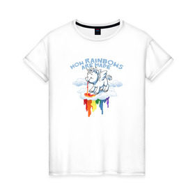 Женская футболка хлопок с принтом Как делается радуга в Курске, 100% хлопок | прямой крой, круглый вырез горловины, длина до линии бедер, слегка спущенное плечо | : животные | кдинорог | краски | настроение