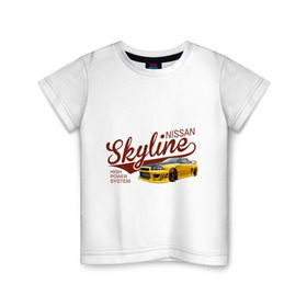 Детская футболка хлопок с принтом Nissan Skyline в Курске, 100% хлопок | круглый вырез горловины, полуприлегающий силуэт, длина до линии бедер | Тематика изображения на принте: nissan skyline | авто | автомобилистам | водителям | машина | ниссан | ретро | тачка