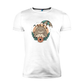 Мужская футболка премиум с принтом Smile Totoro в Курске, 92% хлопок, 8% лайкра | приталенный силуэт, круглый вырез ворота, длина до линии бедра, короткий рукав | anime | тоторо | улыбка | япония