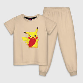 Детская пижама хлопок с принтом Пикачу с бородой в Курске, 100% хлопок |  брюки и футболка прямого кроя, без карманов, на брюках мягкая резинка на поясе и по низу штанин
 | pokemon | пикачу