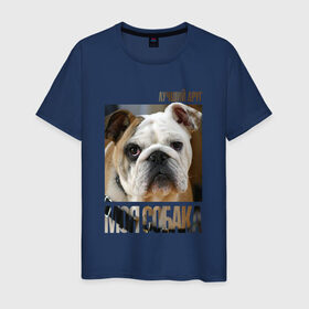 Мужская футболка хлопок с принтом Английский бульдог в Курске, 100% хлопок | прямой крой, круглый вырез горловины, длина до линии бедер, слегка спущенное плечо. | Тематика изображения на принте: drug | английский бульдог | порода | собака