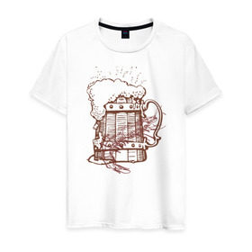 Мужская футболка хлопок с принтом Пиво с креветкой в Курске, 100% хлопок | прямой крой, круглый вырез горловины, длина до линии бедер, слегка спущенное плечо. | Тематика изображения на принте: 