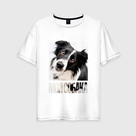 Женская футболка хлопок Oversize с принтом Бордер-колли в Курске, 100% хлопок | свободный крой, круглый ворот, спущенный рукав, длина до линии бедер
 | drug | бордер колли | порода | собака