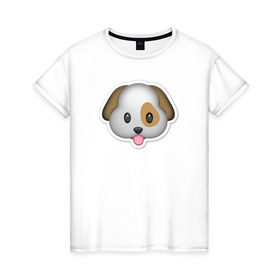 Женская футболка хлопок с принтом Смайл щенок в Курске, 100% хлопок | прямой крой, круглый вырез горловины, длина до линии бедер, слегка спущенное плечо | media | позитив
