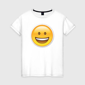 Женская футболка хлопок с принтом Смайл улыбающийся в Курске, 100% хлопок | прямой крой, круглый вырез горловины, длина до линии бедер, слегка спущенное плечо | media | позитив