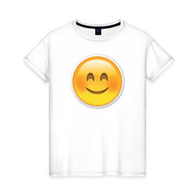 Женская футболка хлопок с принтом Смайл довольный в Курске, 100% хлопок | прямой крой, круглый вырез горловины, длина до линии бедер, слегка спущенное плечо | media | позитив