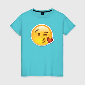 Женская футболка хлопок с принтом Смайл целующий в Курске, 100% хлопок | прямой крой, круглый вырез горловины, длина до линии бедер, слегка спущенное плечо | media | позитив
