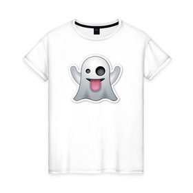 Женская футболка хлопок с принтом Смайл призрак в Курске, 100% хлопок | прямой крой, круглый вырез горловины, длина до линии бедер, слегка спущенное плечо | 
