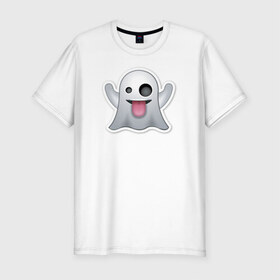 Мужская футболка премиум с принтом Смайл призрак в Курске, 92% хлопок, 8% лайкра | приталенный силуэт, круглый вырез ворота, длина до линии бедра, короткий рукав | 