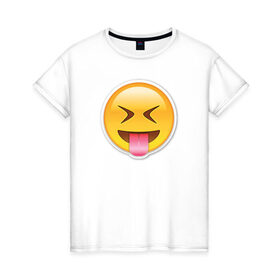 Женская футболка хлопок с принтом Смайл сумасшедший в Курске, 100% хлопок | прямой крой, круглый вырез горловины, длина до линии бедер, слегка спущенное плечо | media | позитив