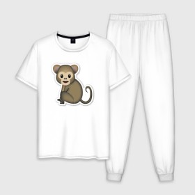 Мужская пижама хлопок с принтом Смайл обезьянка в Курске, 100% хлопок | брюки и футболка прямого кроя, без карманов, на брюках мягкая резинка на поясе и по низу штанин
 | media | позитив