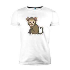 Мужская футболка премиум с принтом Смайл обезьянка в Курске, 92% хлопок, 8% лайкра | приталенный силуэт, круглый вырез ворота, длина до линии бедра, короткий рукав | media | позитив