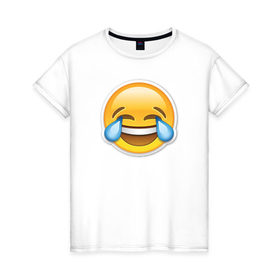 Женская футболка хлопок с принтом Смайл смеющийся в Курске, 100% хлопок | прямой крой, круглый вырез горловины, длина до линии бедер, слегка спущенное плечо | media | позитив