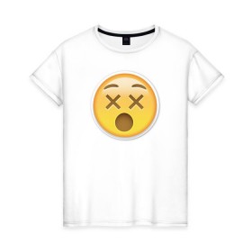 Женская футболка хлопок с принтом Смайл в шоке в Курске, 100% хлопок | прямой крой, круглый вырез горловины, длина до линии бедер, слегка спущенное плечо | media | позитив
