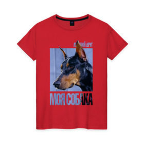 Женская футболка хлопок с принтом Доберман в Курске, 100% хлопок | прямой крой, круглый вырез горловины, длина до линии бедер, слегка спущенное плечо | drug | доберман | порода | собака