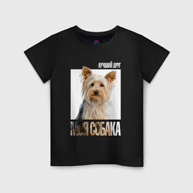 Детская футболка хлопок с принтом Йоркширский терьер в Курске, 100% хлопок | круглый вырез горловины, полуприлегающий силуэт, длина до линии бедер | drug | порода | собака