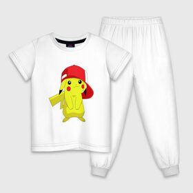 Детская пижама хлопок с принтом Пикачу в Курске, 100% хлопок |  брюки и футболка прямого кроя, без карманов, на брюках мягкая резинка на поясе и по низу штанин
 | пикачу | пикачу с кепкойpokemon