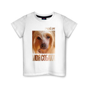 Детская футболка хлопок с принтом Китайская хохлатая собака в Курске, 100% хлопок | круглый вырез горловины, полуприлегающий силуэт, длина до линии бедер | Тематика изображения на принте: китайская хохлатая собака | порода | собака