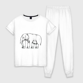 Женская пижама хлопок с принтом Сколько ног у слона в Курске, 100% хлопок | брюки и футболка прямого кроя, без карманов, на брюках мягкая резинка на поясе и по низу штанин | слон