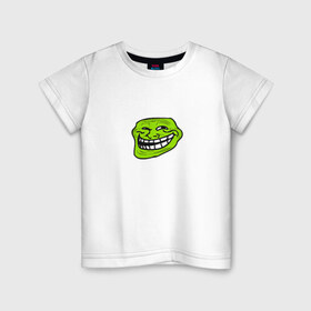 Детская футболка хлопок с принтом Троллфейс (зеленый) в Курске, 100% хлопок | круглый вырез горловины, полуприлегающий силуэт, длина до линии бедер | Тематика изображения на принте: троль | улыбка