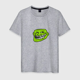Мужская футболка хлопок с принтом Троллфейс (зеленый) в Курске, 100% хлопок | прямой крой, круглый вырез горловины, длина до линии бедер, слегка спущенное плечо. | троль | улыбка