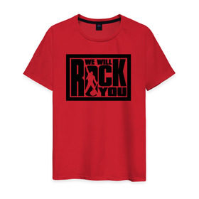 Мужская футболка хлопок с принтом We will rock you в Курске, 100% хлопок | прямой крой, круглый вырез горловины, длина до линии бедер, слегка спущенное плечо. | @ | we will rock you.png | we will rock youqueen