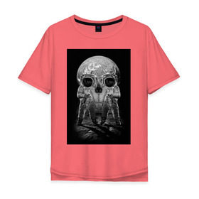 Мужская футболка хлопок Oversize с принтом Космонавты в Курске, 100% хлопок | свободный крой, круглый ворот, “спинка” длиннее передней части | восприятие | иллюзия | космонавт | оптическая иллюзия | череп