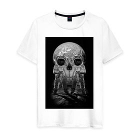 Мужская футболка хлопок с принтом Космонавты в Курске, 100% хлопок | прямой крой, круглый вырез горловины, длина до линии бедер, слегка спущенное плечо. | восприятие | иллюзия | космонавт | оптическая иллюзия | череп