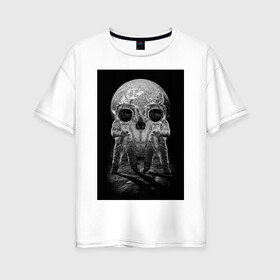 Женская футболка хлопок Oversize с принтом Космонавты в Курске, 100% хлопок | свободный крой, круглый ворот, спущенный рукав, длина до линии бедер
 | восприятие | иллюзия | космонавт | оптическая иллюзия | череп