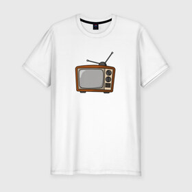 Мужская футболка премиум с принтом Retro телевизор в Курске, 92% хлопок, 8% лайкра | приталенный силуэт, круглый вырез ворота, длина до линии бедра, короткий рукав | Тематика изображения на принте: ссср | телевизор