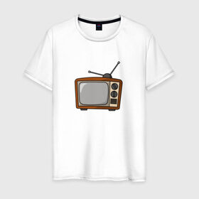 Мужская футболка хлопок с принтом Retro телевизор в Курске, 100% хлопок | прямой крой, круглый вырез горловины, длина до линии бедер, слегка спущенное плечо. | Тематика изображения на принте: ссср | телевизор