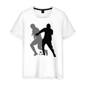 Мужская футболка хлопок с принтом Футболисты в Курске, 100% хлопок | прямой крой, круглый вырез горловины, длина до линии бедер, слегка спущенное плечо. | Тематика изображения на принте: 