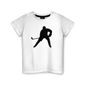 Детская футболка хлопок с принтом Хоккеист в Курске, 100% хлопок | круглый вырез горловины, полуприлегающий силуэт, длина до линии бедер | @ | хоккеистспорт