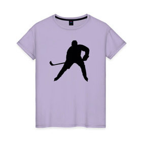 Женская футболка хлопок с принтом Хоккеист в Курске, 100% хлопок | прямой крой, круглый вырез горловины, длина до линии бедер, слегка спущенное плечо | @ | хоккеистспорт
