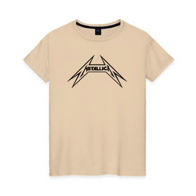 Женская футболка хлопок с принтом логотип Metallica в Курске, 100% хлопок | прямой крой, круглый вырез горловины, длина до линии бедер, слегка спущенное плечо | металлика