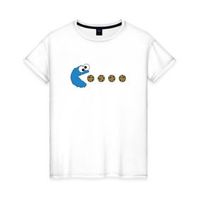 Женская футболка хлопок с принтом Печеньки в Курске, 100% хлопок | прямой крой, круглый вырез горловины, длина до линии бедер, слегка спущенное плечо | pacman | игра | монстр | улица сезам