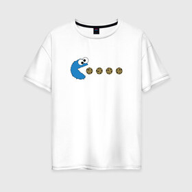 Женская футболка хлопок Oversize с принтом Печеньки в Курске, 100% хлопок | свободный крой, круглый ворот, спущенный рукав, длина до линии бедер
 | pacman | игра | монстр | улица сезам