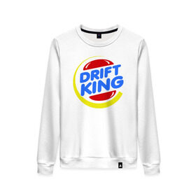 Женский свитшот хлопок с принтом Drift king в Курске, 100% хлопок | прямой крой, круглый вырез, на манжетах и по низу широкая трикотажная резинка  | @ | drift | king | король