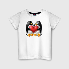 Детская футболка хлопок с принтом Влюбленные пингвины в Курске, 100% хлопок | круглый вырез горловины, полуприлегающий силуэт, длина до линии бедер | . любовь | влюбленные пингвины с сердцемвлюбленные | пингвины | сердце