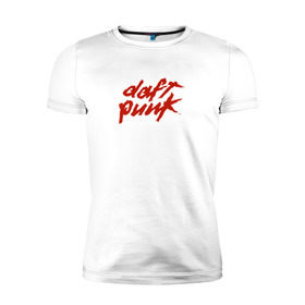 Мужская футболка премиум с принтом Daft punk в Курске, 92% хлопок, 8% лайкра | приталенный силуэт, круглый вырез ворота, длина до линии бедра, короткий рукав | логотип группы daft punk.@