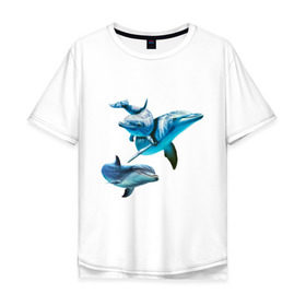Мужская футболка хлопок Oversize с принтом Дельфины в Курске, 100% хлопок | свободный крой, круглый ворот, “спинка” длиннее передней части | die antwoord