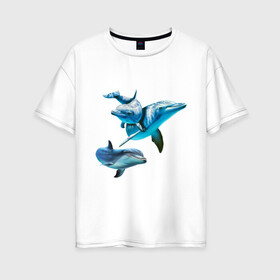 Женская футболка хлопок Oversize с принтом Дельфины в Курске, 100% хлопок | свободный крой, круглый ворот, спущенный рукав, длина до линии бедер
 | die antwoord