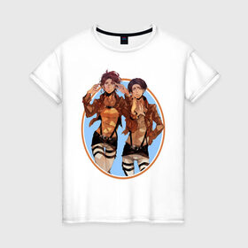 Женская футболка хлопок с принтом Хандзи и Леви в Курске, 100% хлопок | прямой крой, круглый вырез горловины, длина до линии бедер, слегка спущенное плечо | титан