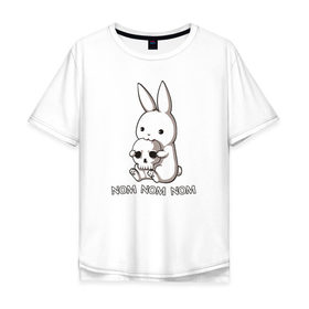 Мужская футболка хлопок Oversize с принтом Кролик с черепом в Курске, 100% хлопок | свободный крой, круглый ворот, “спинка” длиннее передней части | @ | заяц | картинка | кролик | прикол | череп