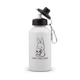 Бутылка спортивная с принтом Кролик с черепом в Курске, металл | емкость — 500 мл, в комплекте две пластиковые крышки и карабин для крепления | @ | заяц | картинка | кролик | прикол | череп