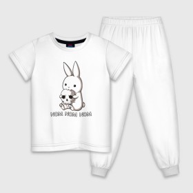 Детская пижама хлопок с принтом Кролик с черепом в Курске, 100% хлопок |  брюки и футболка прямого кроя, без карманов, на брюках мягкая резинка на поясе и по низу штанин
 | @ | заяц | картинка | кролик | прикол | череп