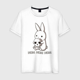 Мужская футболка хлопок с принтом Кролик с черепом в Курске, 100% хлопок | прямой крой, круглый вырез горловины, длина до линии бедер, слегка спущенное плечо. | @ | заяц | картинка | кролик | прикол | череп