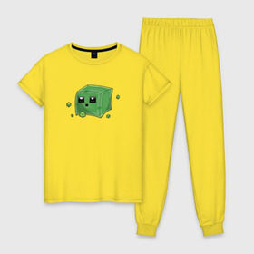 Женская пижама хлопок с принтом Minecraft слизень в Курске, 100% хлопок | брюки и футболка прямого кроя, без карманов, на брюках мягкая резинка на поясе и по низу штанин | игра | мinecraft